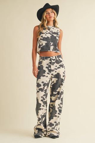 denim cow print set