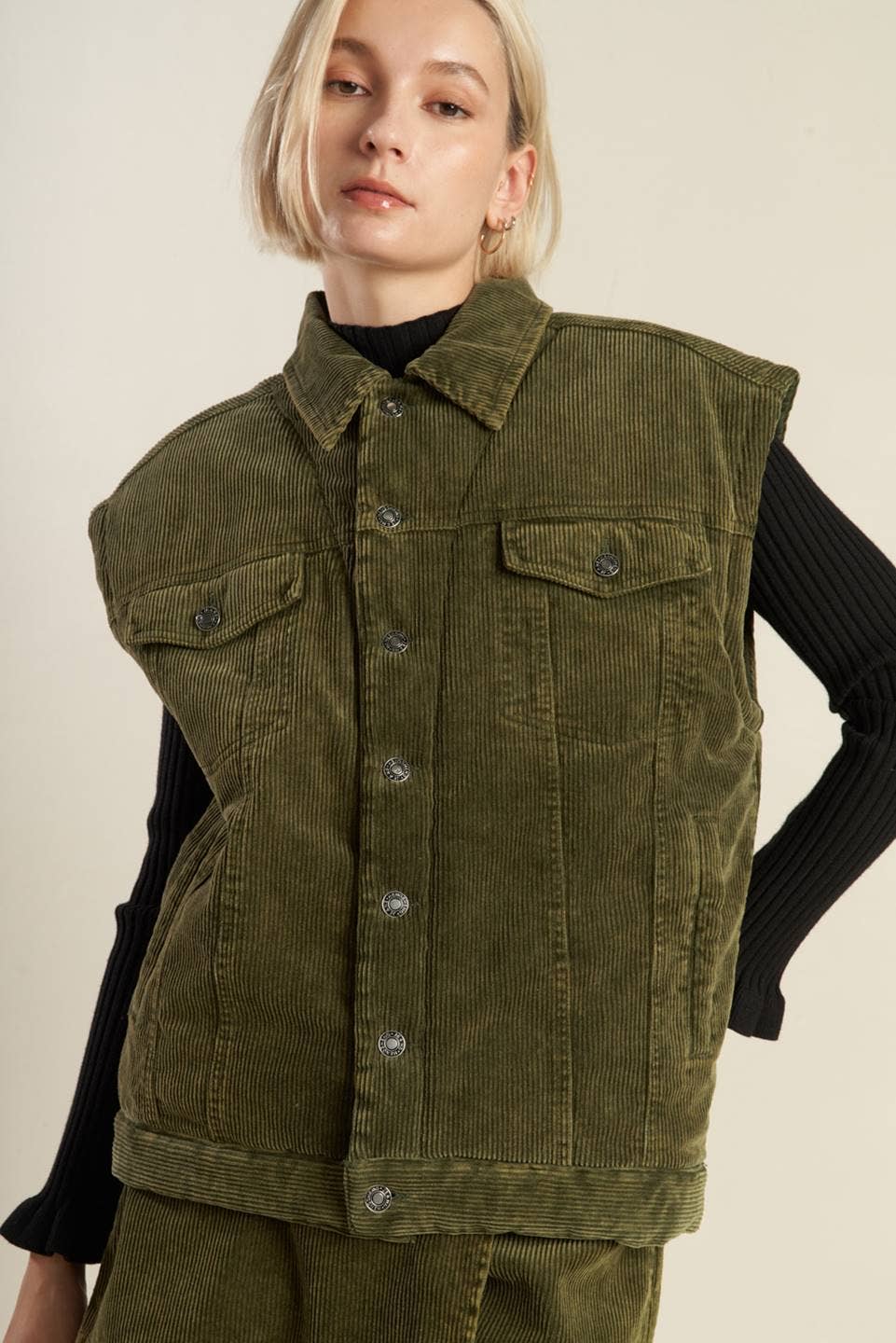 olive washed corduroy vest