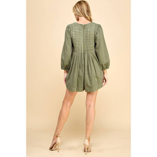 olive washed denim romper