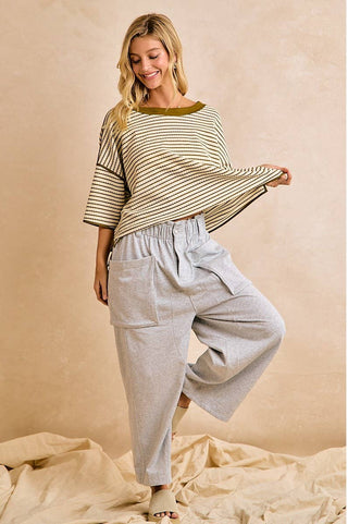 olive stripped waffle knit top
