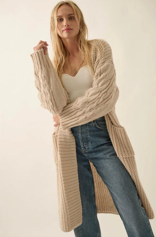 oatmeal cable knit cardi