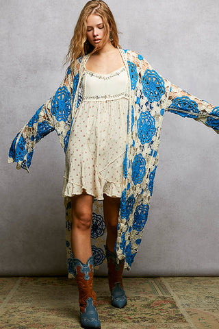 blue&white crochet cardigan