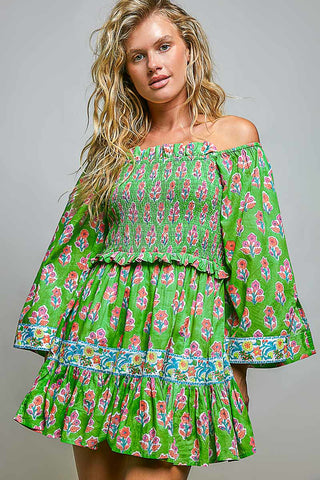 kelly green hand-block smocked dress