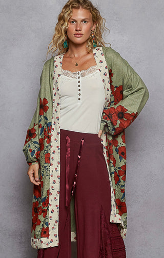 olive floral kimono