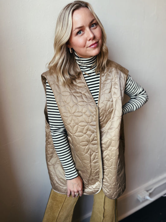 mocha flower quilted vest