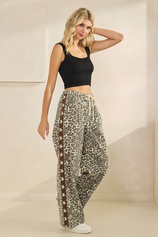 leopard + brown star wide leg pants