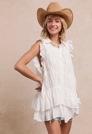 white ruffle sleeve tunic