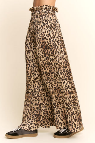 silky cheetah set with pleated pants