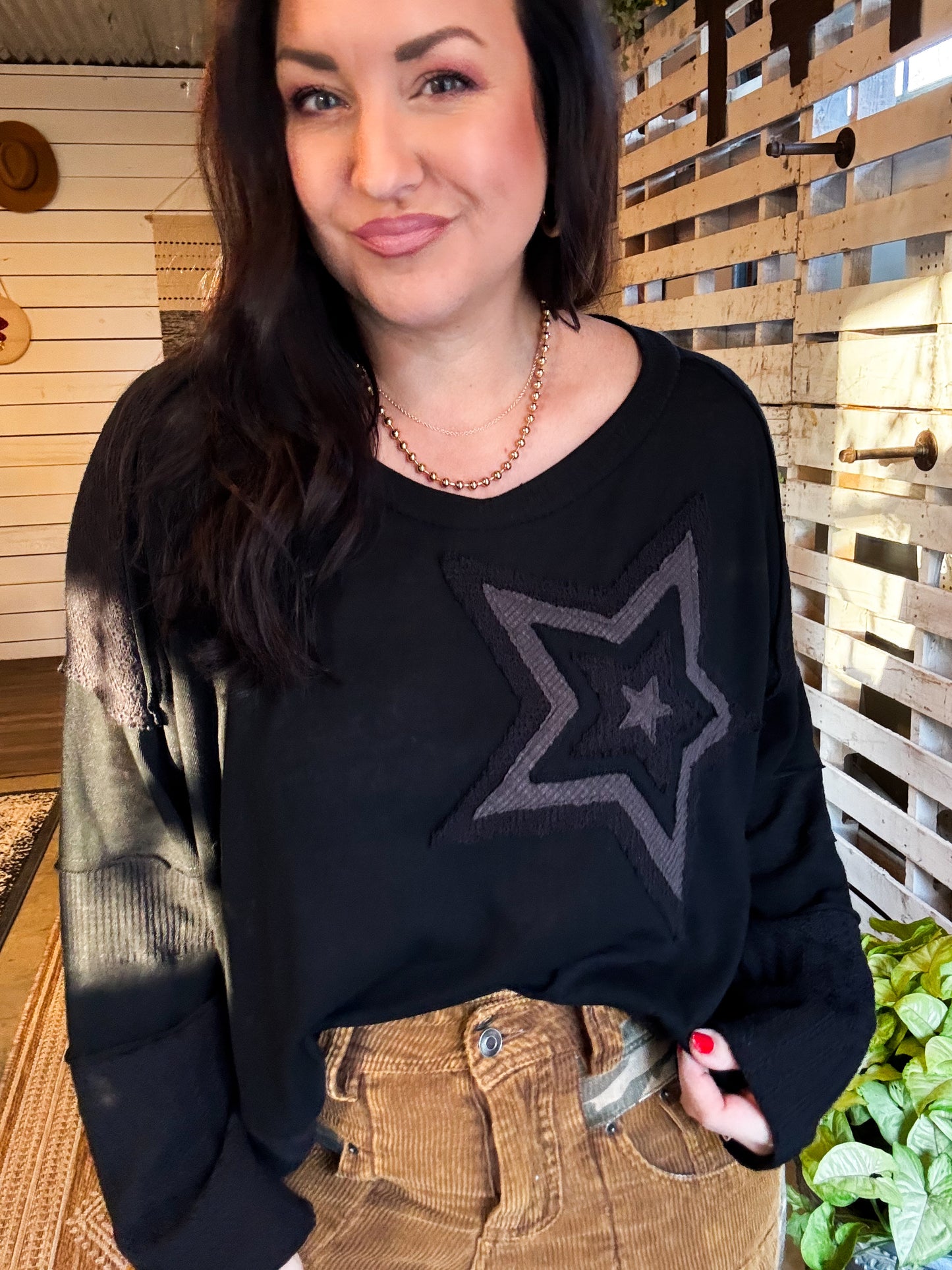 black multi knit star top