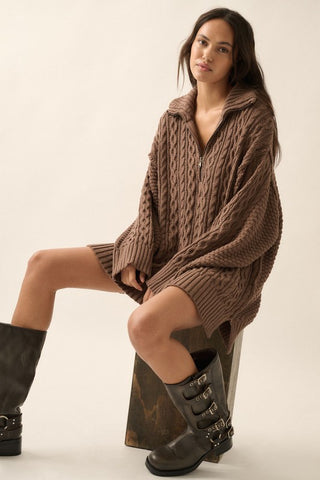 espresso cable knit sweater dress