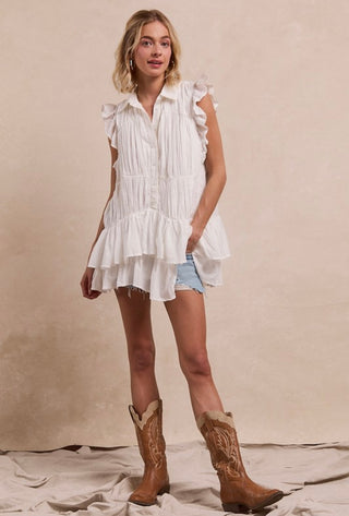 white ruffle sleeve tunic