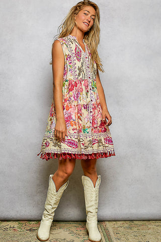 floral fiesta tassel + hand-beaded sundress