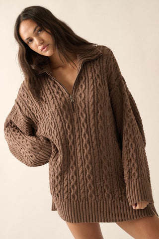 espresso cable knit sweater dress