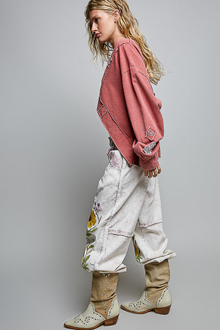 pink marbled sunflower joggers