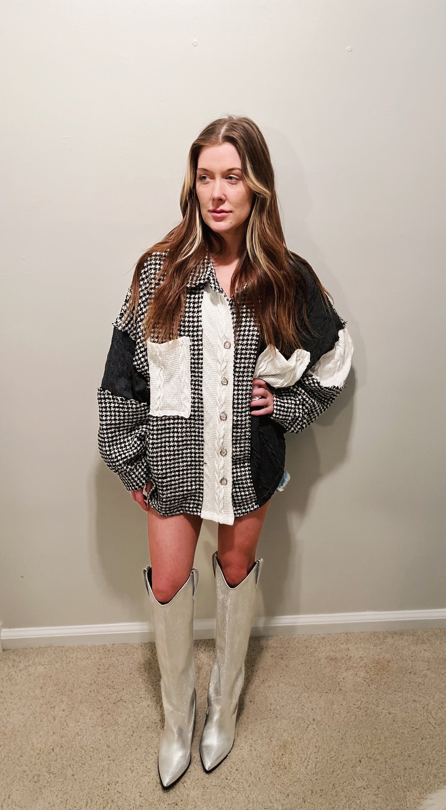 b&w houndstooth shacket