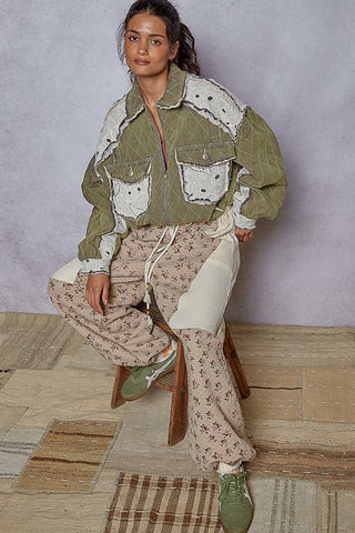 moss quilted denim jacket