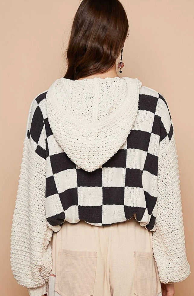 b&w checkered sweater cardigan