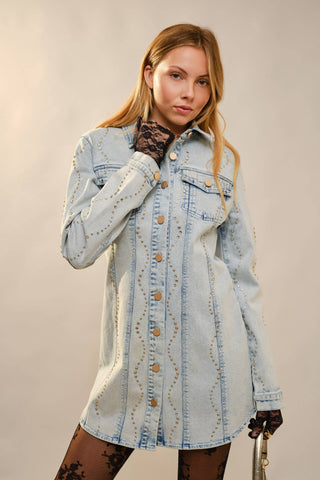 1/27 PRE-ORDER // denim rhinestone wave dress
