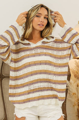 butterscotch striped lightweight knit hoodie