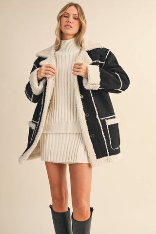 oversized suede + sherpa coat