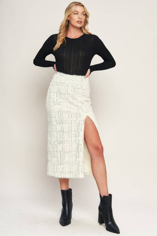 winter white woven midi skirt