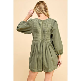 olive washed denim romper
