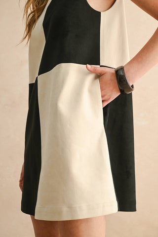 suede color block shift dress