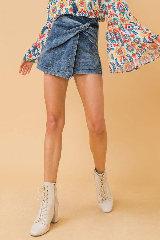 acid wash denim skort