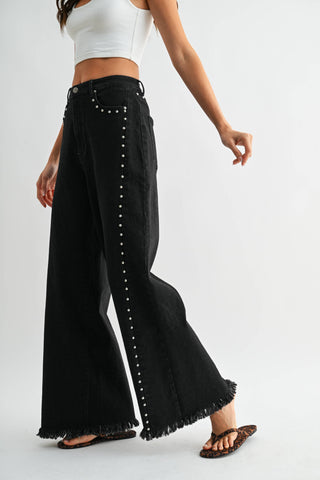 black denim studded pants
