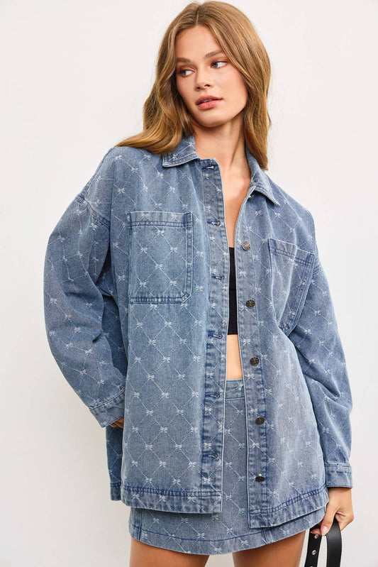 diamond ribbon denim shacket