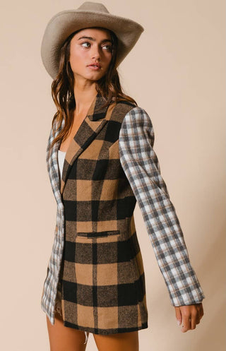 black + tan buffalo plaid blazer