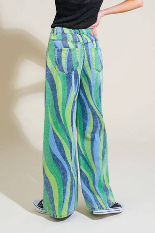 blue + green tube pants