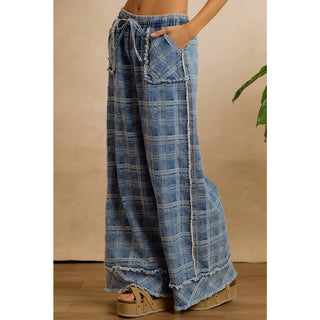 frayed wide-leg denim pants