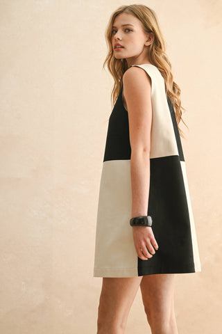 suede color block shift dress