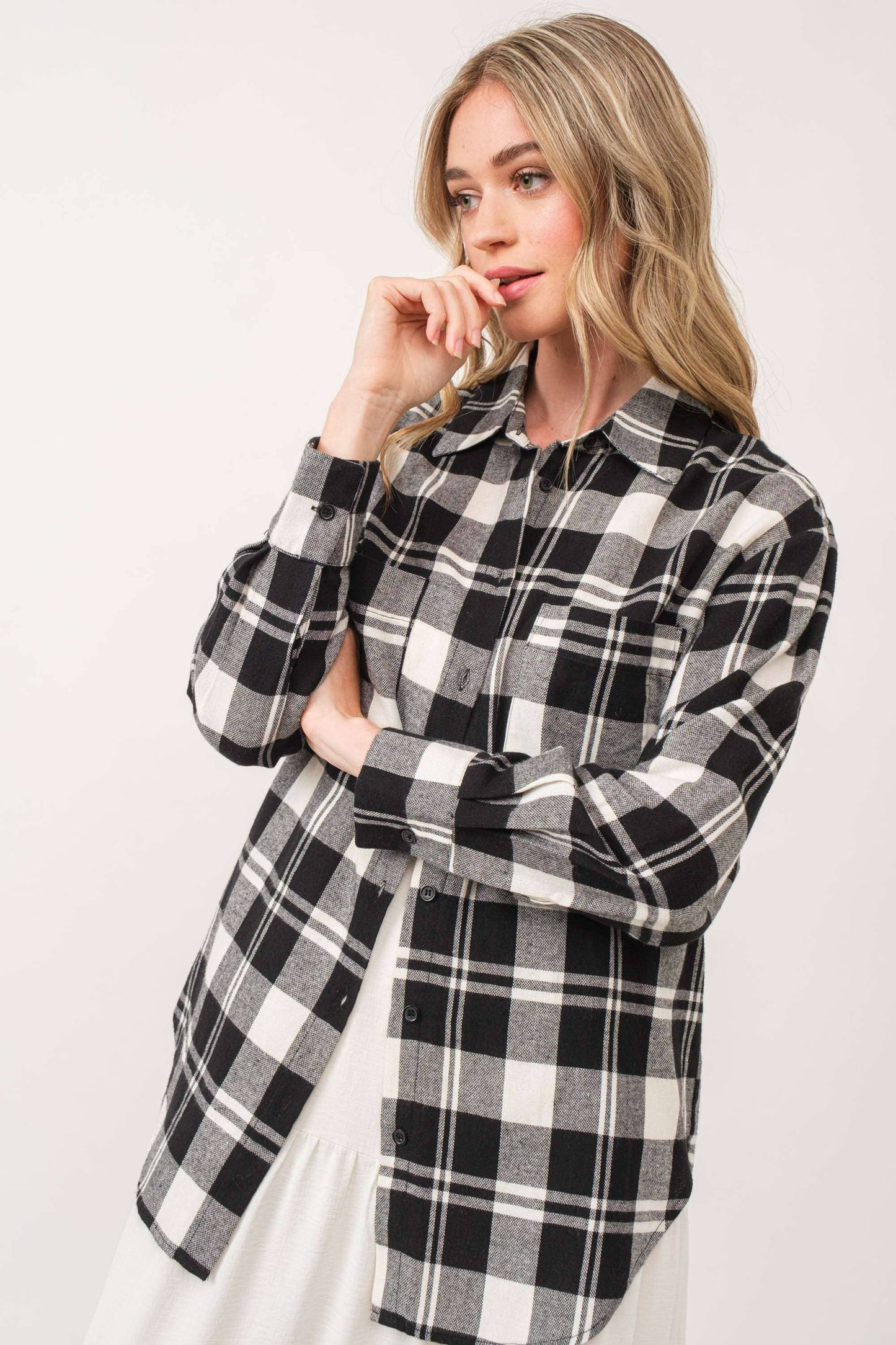 b&w plaid button-down