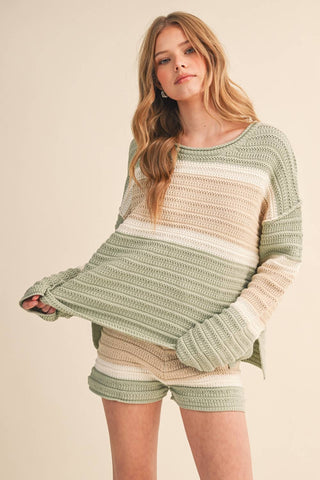 PRE-ORDER // mint + cocoa striped knit set