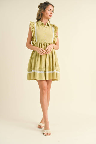 dusty lime flutter sleeve dress