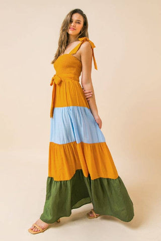 color block maxi dress