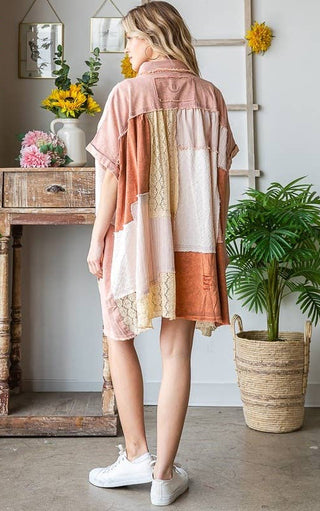 peach + clay mineral wash shirt dress