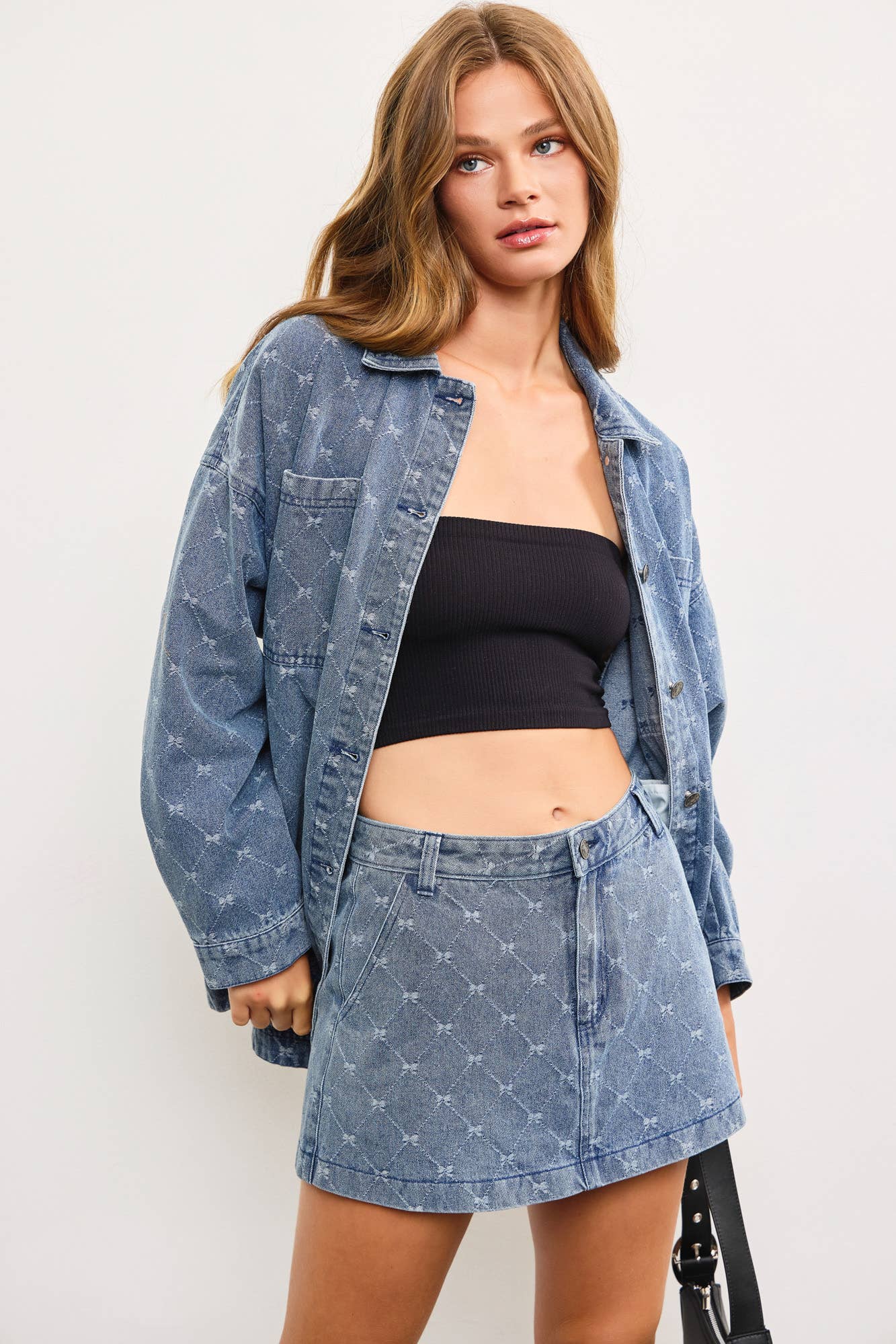 diamond ribbon denim shacket