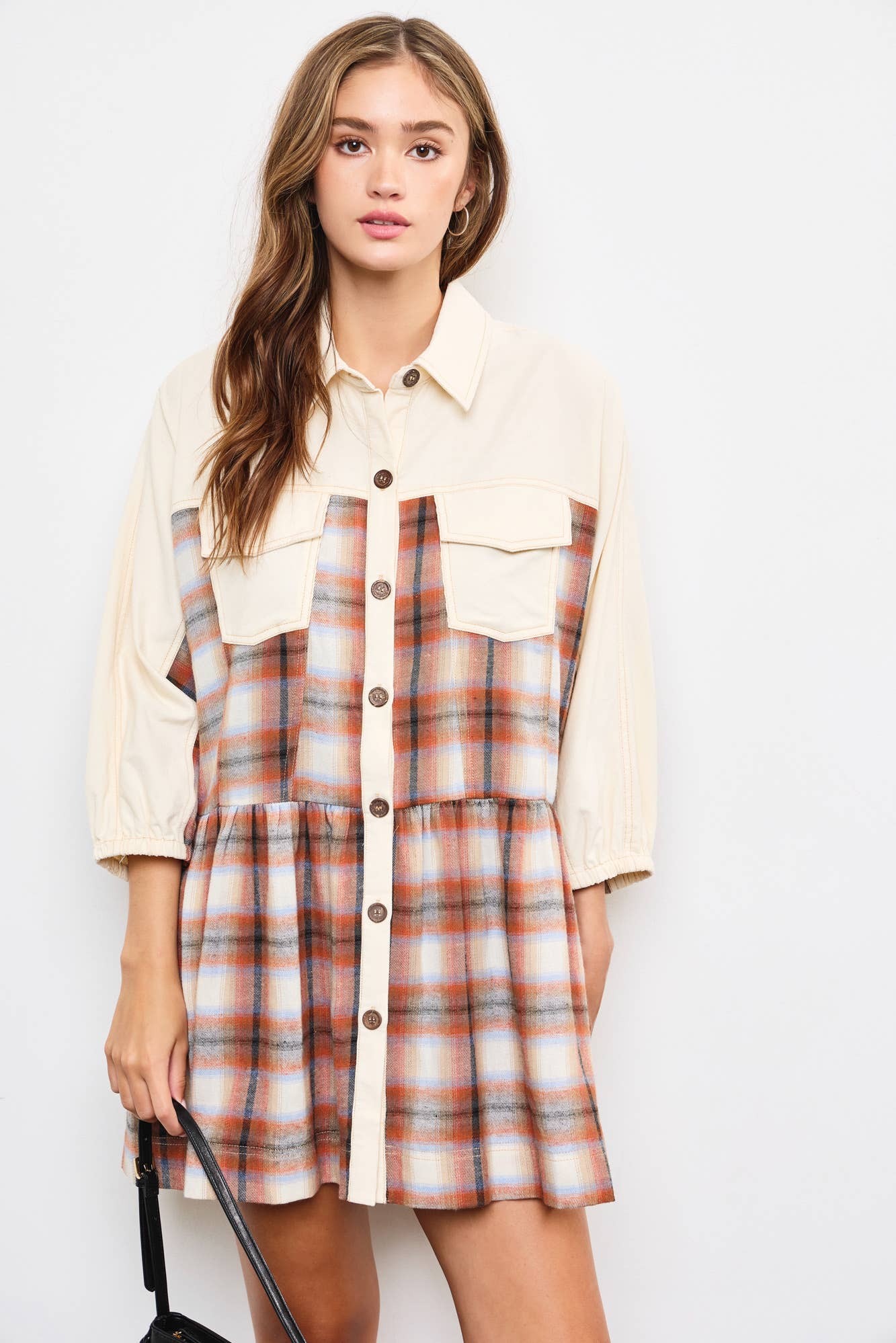 plaid button-down dress