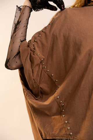 toffee oversized studded sleeve tee