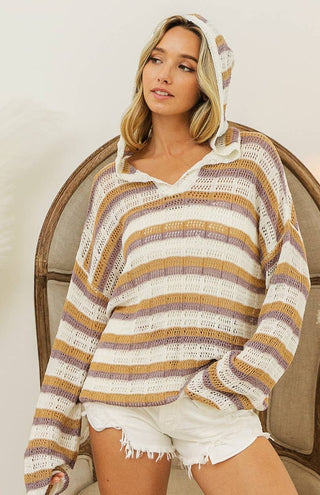 butterscotch striped lightweight knit hoodie