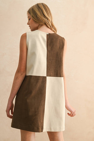 suede color block shift dress
