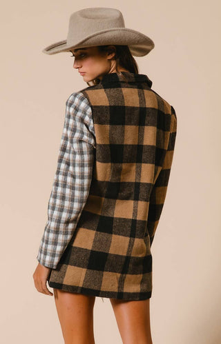 black + tan buffalo plaid blazer