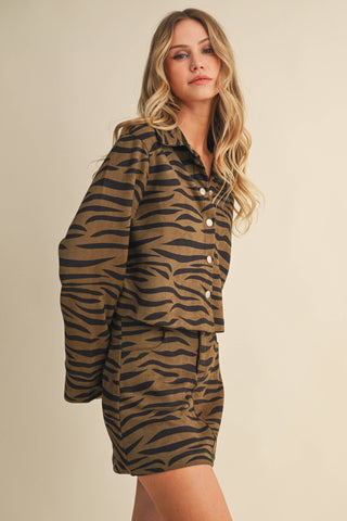 mocha zebra suede set