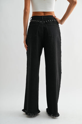 black denim studded pants