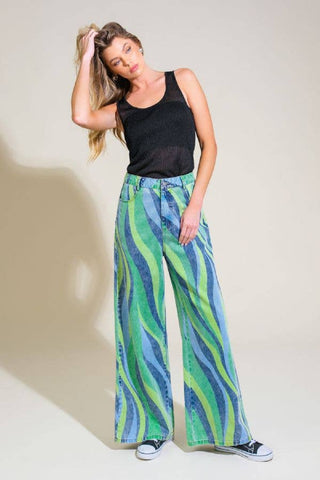 blue + green tube pants