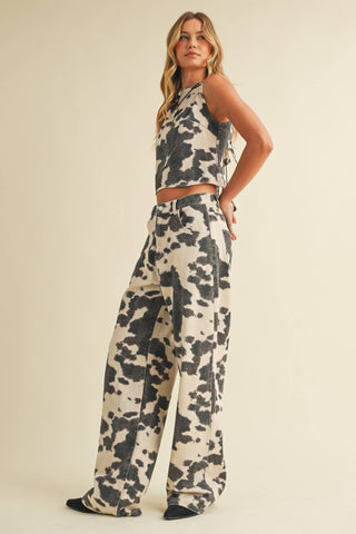denim cow print set