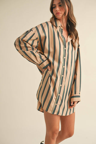 taupe button-down shirt dress